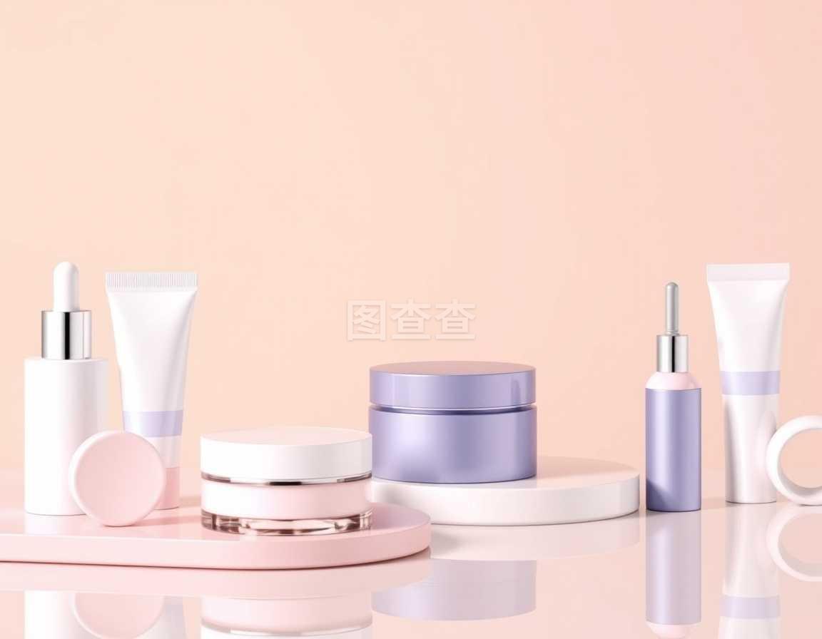 3D寫實矢量圖示 廣告與雜志背景下的化妝品產(chǎn)品模板設計